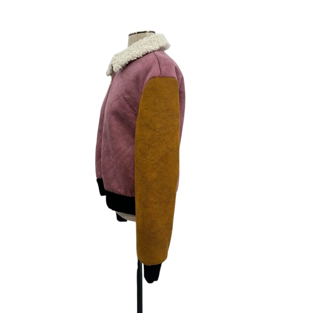 Anthropologie Hutch Faux Suede Colorblock Bomber Jacket Pink Size Medium - Picture 6 of 12